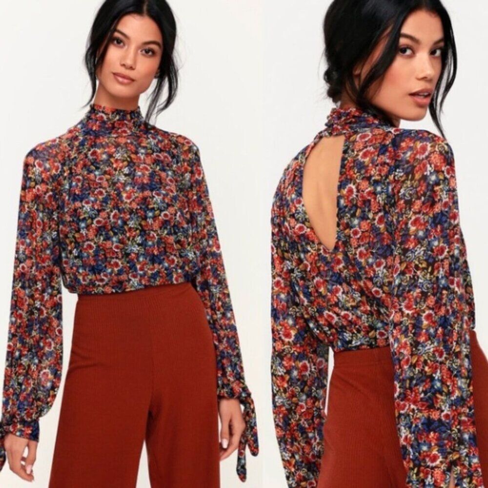 Free People All Dolled Up Floral Mesh Crop Top XS